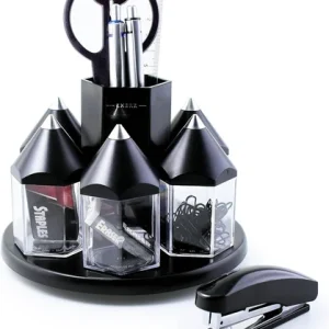 Desk Organiser, Rotating Pen Tidy with 5 Accessory Boxes, Stationery included